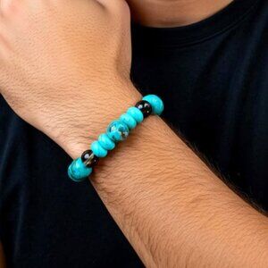 Blue -Brown New Ocean JasperBead Stretch bracelet Handmade  NWT (MJW022)